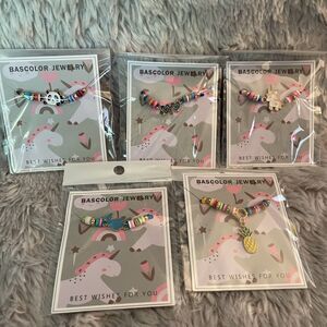 Kids Jewelry Woven Friendship Bracelets & Necklaces Panda Hearts Unicorn Narwhal